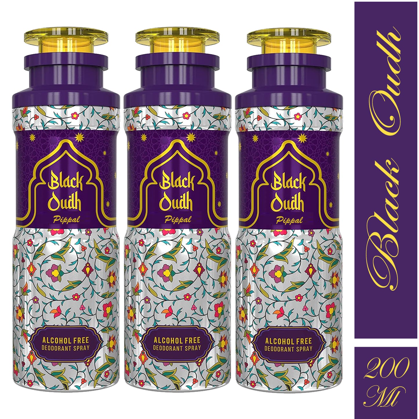 Black Oudh Alcohool Free DeoDorant Spray 200ml (Pack of 3)