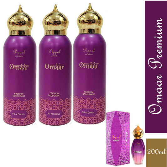 Omaar PREMIUM DEODORANT No Alcohol 200 Ml (Pack of 3)